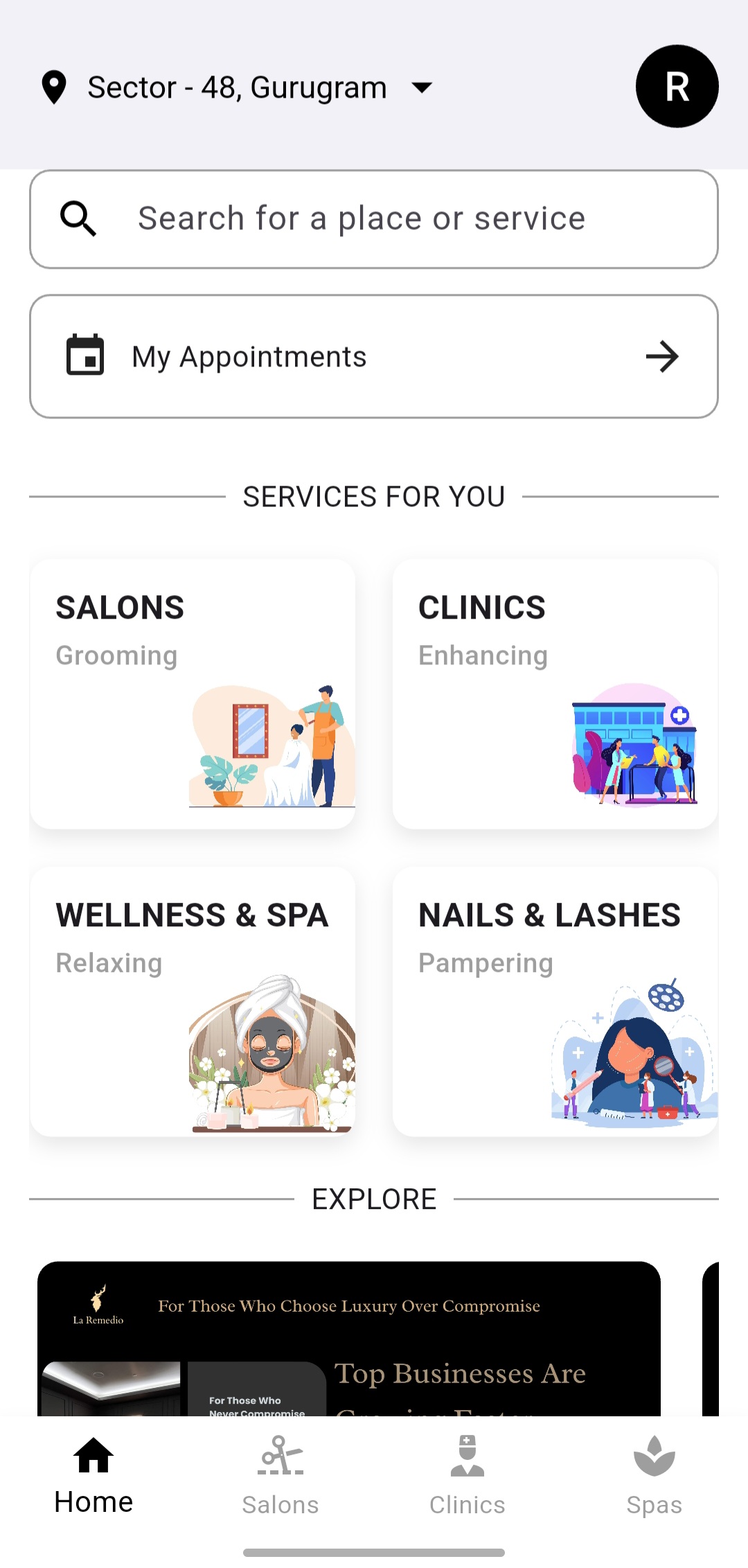 La Remedio app home experience